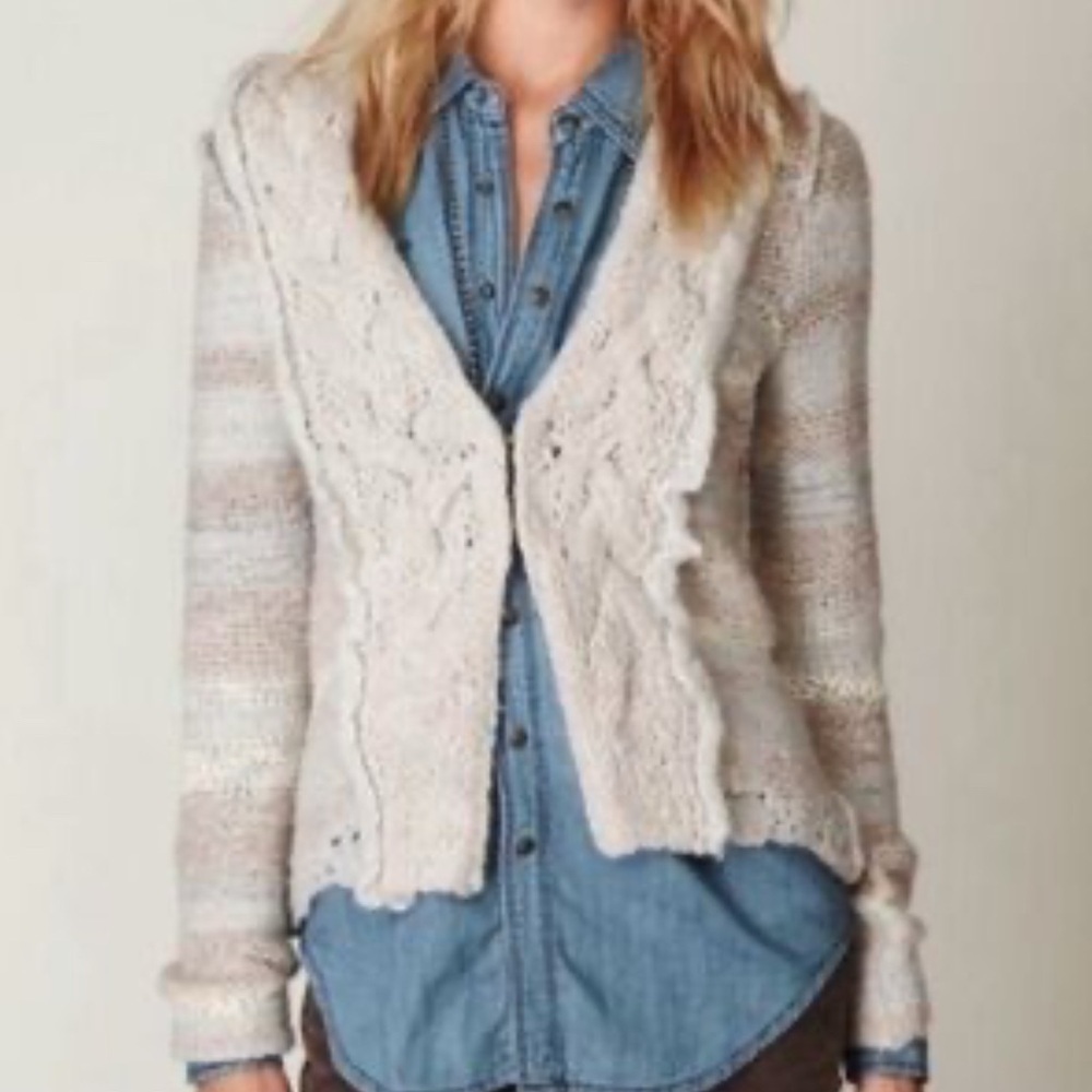 Free People Gray Off-White Chunky Long Sleeve Cardigan Sweater Womens Small